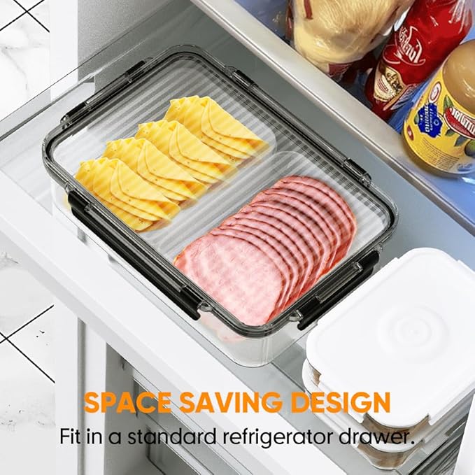 Deli Meat Container for Fridge Organizers and Storage, Ham and Cheese Container for Fridge, 11 Inches Long Lunch Meat Container for Refrigerator, 2 Compartment Snack Containers with Clear Lid