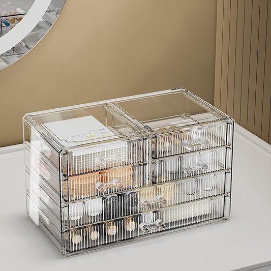 ZHIAI Stackable Storage Drawers, Acrylic Bathroom Counter Organizer Clear Makeup Organizers for Vanity, Kitchen Cabinets, Bathroom, Undersink, Home Organization and Storage (6 Drawers, Pattern F)