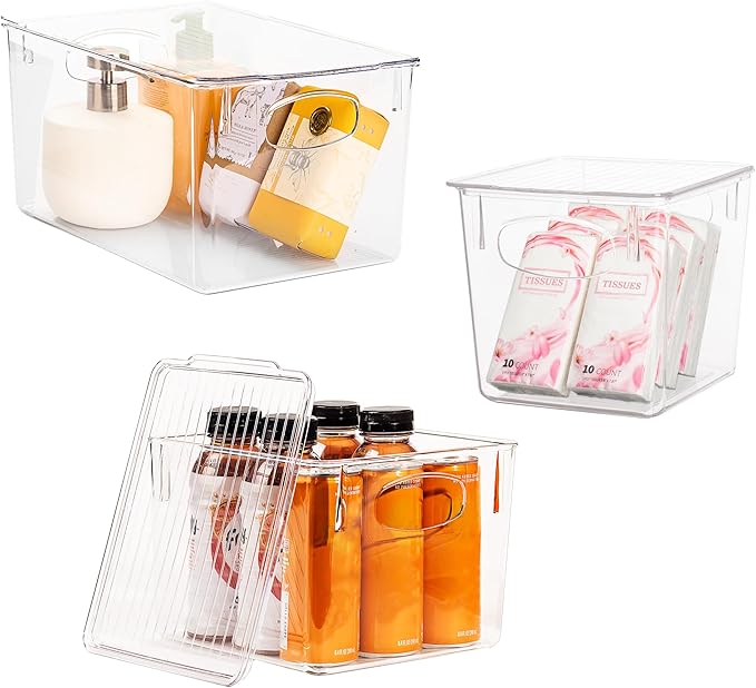 Sorbus Refrigerator Organizer Bins (3-Pack) – BPA-Free Fridge Bins, Plastic Organizers for Freezer, Pantry Closet Storage, Fridge Organization, Food Storage, Produce, and Kitchen Essentials