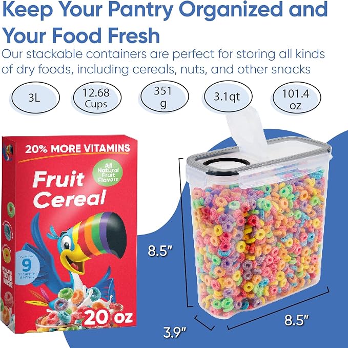 Cereal Containers Storage Set of 8 (101.4oz) - Premium Airtight Food Storage Containers for Kitchen Organization - Includes Labels, Spoon Set & Pen - Kitchen Containers best for Flour & Rice