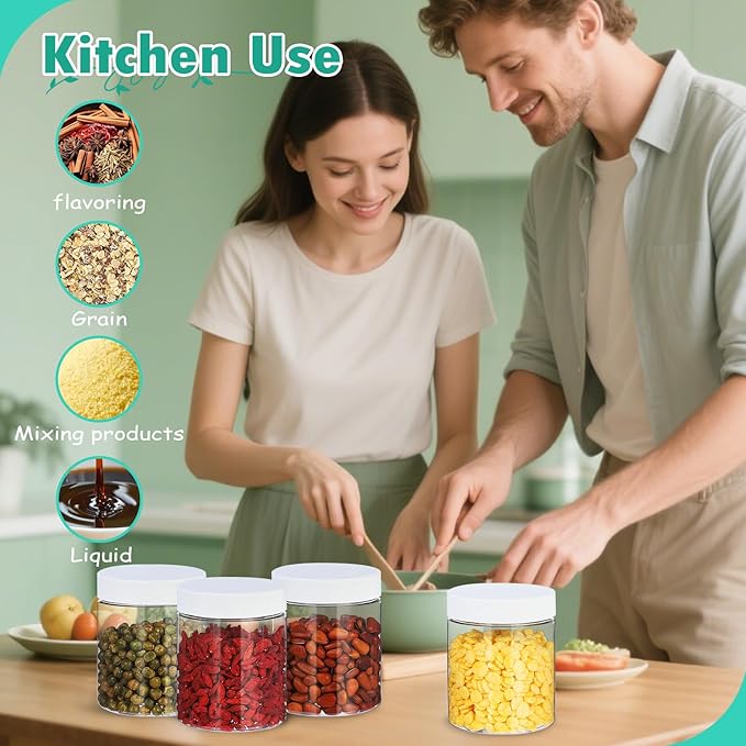 36pcs 16 oz Plastic Containers with Lids Pen Labels Leak Proof BPA Free Airtight Refillable Clear Small Containers Storage Jars for Storing Dry Food Makeup Slime Honey Jam,white