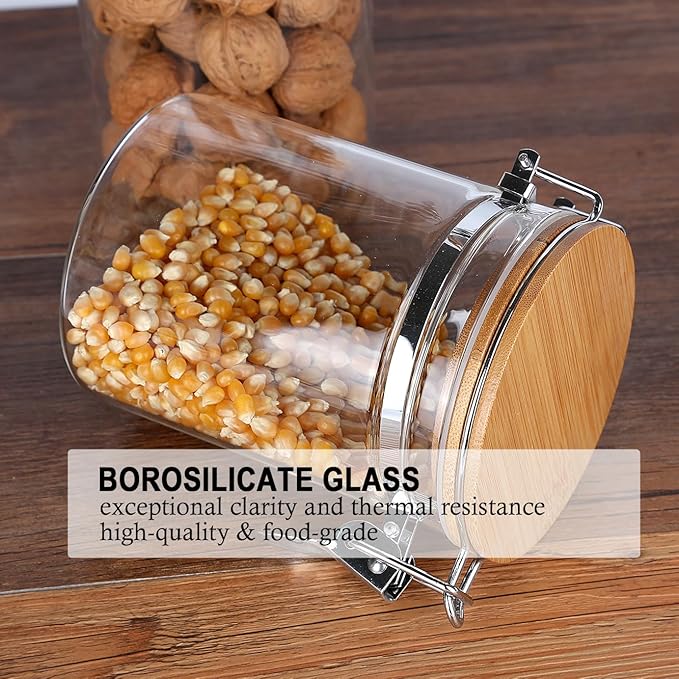 KKC HOME ACCENTS Airtight Clear Glass Coffee and Tea Storage Jars with Lids and Scoops, Air tight Sealed Coffee bean Containers with Clamp Lids for Ground Coffee,Sugar,Loose Leaf Tea,Matcha, 27 FL OZ