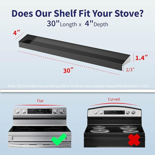 IIIOIIIA Stove Top Magnetic Shelf for Kitchen Organization | 30" Spice Rack Over The Stove | 4" Deep Spice Organizer with Border All Around | Brushed Stainless - Black