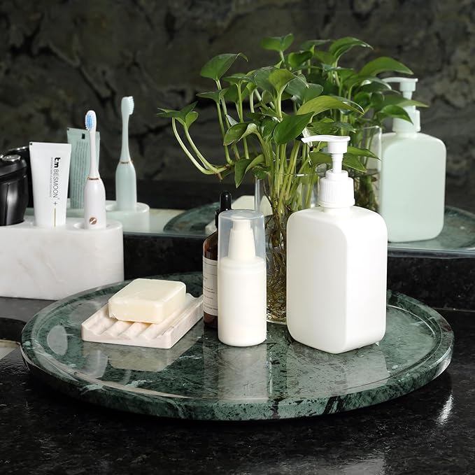 Marble Lazy Susan, 16 in Lazy Susan Turntable Organizer for Cabinet Pantry Kitchen Countertop Fridge Bathroom Makeup Vanity Countertop, Detachable Lazy Susan Organizer, Green