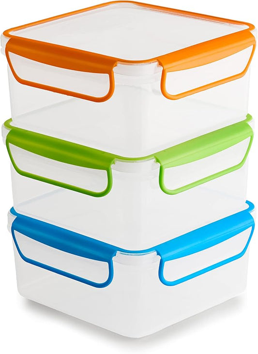Kitchen & Cabana - 3 Pack of Large Size Sandwich Containers - Reusable, BPA Free Plastic, Snap Shut Lids with Airtight Silicone Seal. Great for Sandwiches, Snacks and Storage. (Jumbo Size - 3 Pack -