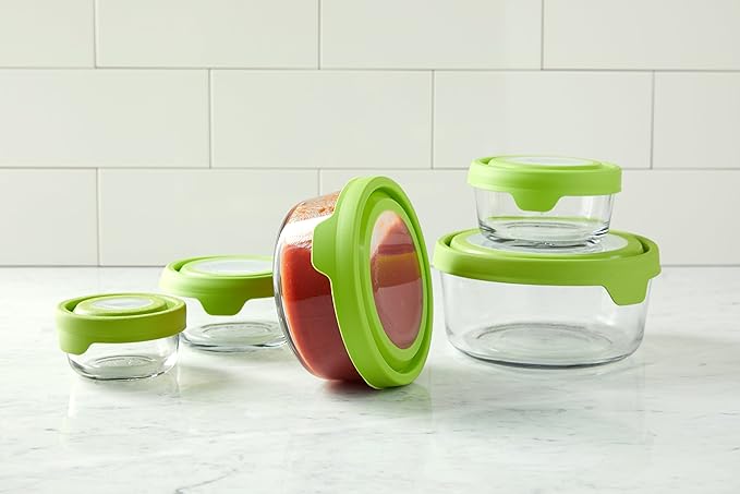 Anchor Hocking TrueSeal Glass Food Storage Containers with Lids, Green, 10-Piece Set