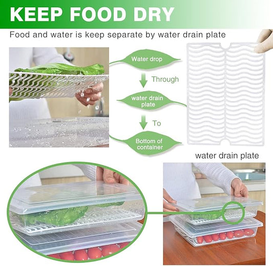 SILIVO Fridge Produce Saver Containers (3 Pack) - 2.5L Drain Tray Keeps Veggies, Fruits, Lettuce Fresh
