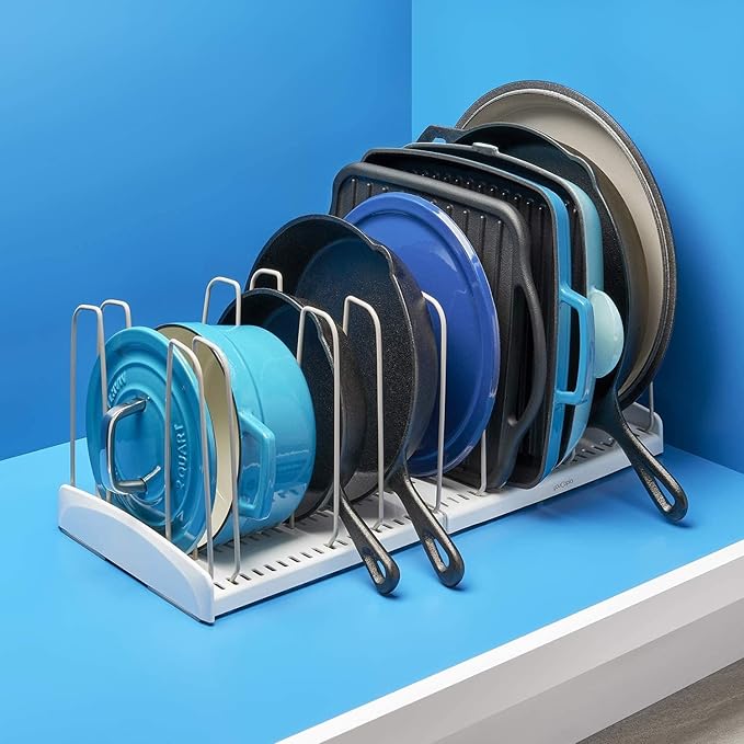 YouCopia StoreMore Expandable Cookware Rack Adjustable Pan Organizer for Kitchen Cabinet Storage, White (Pack of 4)