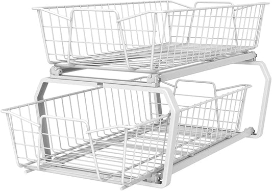 ClosetMaid Pull Out Cabinet Organizer 2, Heavy Duty, Slide Out Pantry Shelves Drawers for Kitchen, Bathroom, White, 11-Inch Two Tier