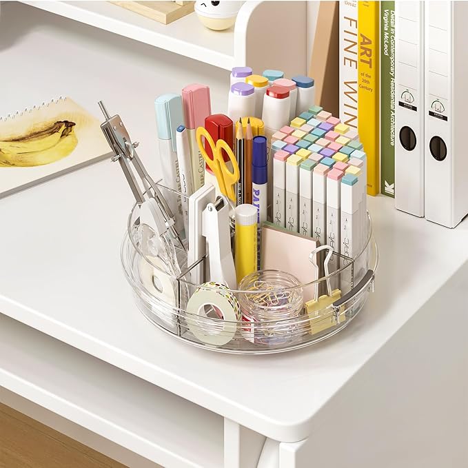 LAMU 2 Pack Lazy Susan Turntable Organizer for Cabinet with 4 Removable Bins 10.6'' Rotating Condiment Snack Organizer Storage for Kitchen Pantry, Fridge, Bathroom, Medicine Cabinet Organizer