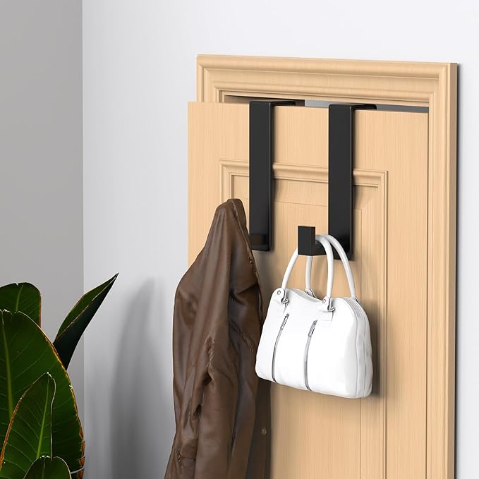 WUIVIUT 2 Pack Heavy Duty Single Over The Door Hooks L-Shaped Bedroom Door, Jacket Hanger Hook, 1.77 inch Wide Over The Door Hook, Strong Holder for Coats(L Shape 2 Pack, Fits 1-3/4'' Thick)