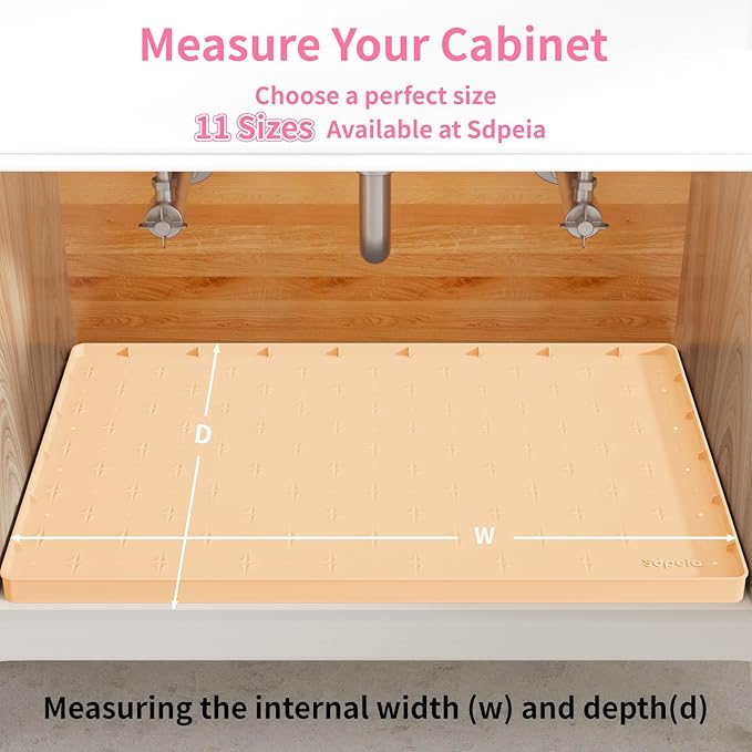 Sdpeia Under Sink Mat for [25" x 22"] Cabinet, Upgraded Silicone Waterproof Mat Kitchen Cabinet Liner Cabinet Protector Kitchen Organizers and Storage