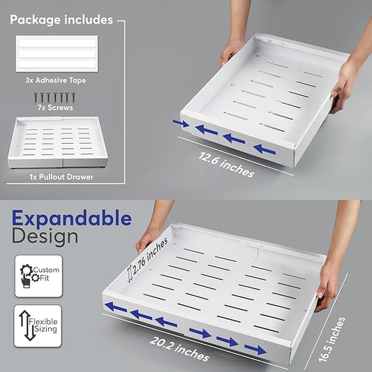 Pull Out Cabinet Organizer – Smooth Sliding Expandable Pull Out Drawers for Cabinets, Slide Out Drawers for Kitchen Cabinets, Bathroom Storage, Pantry Organization & Under Sink Organizer (White, 1Pc).