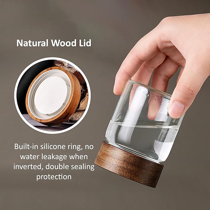 12 oz/350 ml Clear Glass Storage Canister with Airtight Wooden Lid, 4 Pack Small Overnight Oats Containers, Cute Decorative Salad Jar for Snacks Yogurt Spice Sugar Cereal Fruit Coffee Tea