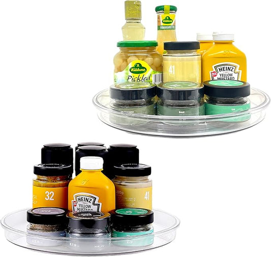 vacane 2 Pack Clear Lazy Susan Organizer Non-Skid, Plastic 11" Lazy Susan Turntable for Cabinet Rotating Pantry Lazy Susan Cabinet Organizer, Storage Containers for Kitchen, Refrigerator