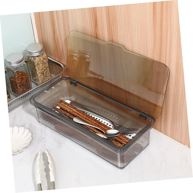DOITOOL 3PCS Flatware Tray with Lid and Drainer, Tableware Utensil and Cutlery Drawer Organizer with Lid Covered Silverware Tray to Keeps Your Cutlery Organized and Protected