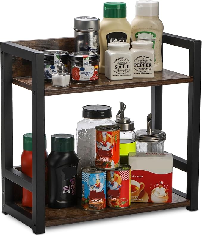 Youeon Wooden Coffee Bar Organizer 15.7x7x15.2 in, 2 Tier Kitchen Countertop Organizer for Coffee Bar Accessories, Wooden Shelf for Spice Jars, Condiment, Syrup Bottles, Kitchen, Office