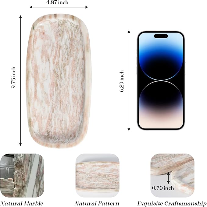 Koville Natural Marble Tray for Bathroom Countertop, Vanity Tray for Decor, Marble Bathroom Trays Stone Storage Trays for Perfume, Jewelry, Candles, Decorative Tray for Dresser Organizer(Norway Red)