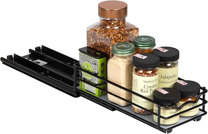 Pull Out Cabinet Organizer for Spices, Cans - Heavy Duty with Lifetime Limited Warranty- Pull Out Spice Rack- Cabinet Pull Out Shelf for Cans,Dishes, Etc, 4-1/2"W x 10-1/2"D x 2-3/4”H, Black