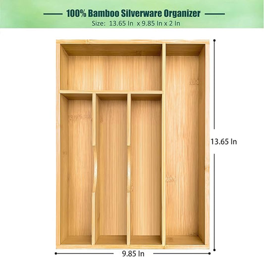 Bamboo Silverware Drawer Organizer, Silverware Organizer, Silverware Utensil Tray Holder and Cutlery Tray for Flatware and Kitchen Utensils