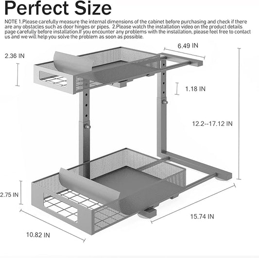1 Pack 11.8"-16.8"H Under Sink Organizers And Storage Height Adjustable,2-Tier Pull Out Under Cabinet Shelf Organizer,Multi-Use Slide Out Drawer For Bathroom Kitchen Laundry-Gray