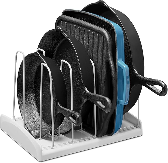 YouCopia StoreMore Cookware Rack, Adjustable Pan and Pot Organizer for Kitchen Cabinet Storage, White