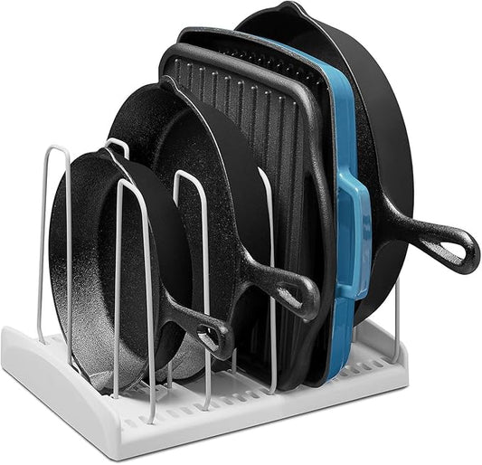 YouCopia StoreMore Cookware Rack, Adjustable Pan and Pot Organizer for Kitchen Cabinet Storage, White