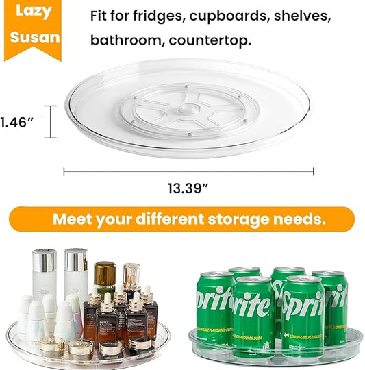 vacane Clear Lazy Susan Organizer, Non-Skid 13" Plastic Lazy Susan Turntable for Cabinet Rotating Pantry Lazy Susan Cabinet Organizer, Storage Containers for Kitchen, Refrigerator Countertop, Bathroom