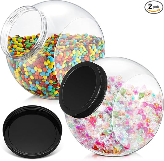 2 Pcs Plastic Candy Jar with Lid 192 oz/ 1.5 Gallon Large Slanted Storage Jar Clear Food Storage Canisters for Cookies Jelly Beans Snacks Candy Buffet Indoor Outdoor Wedding (Black)