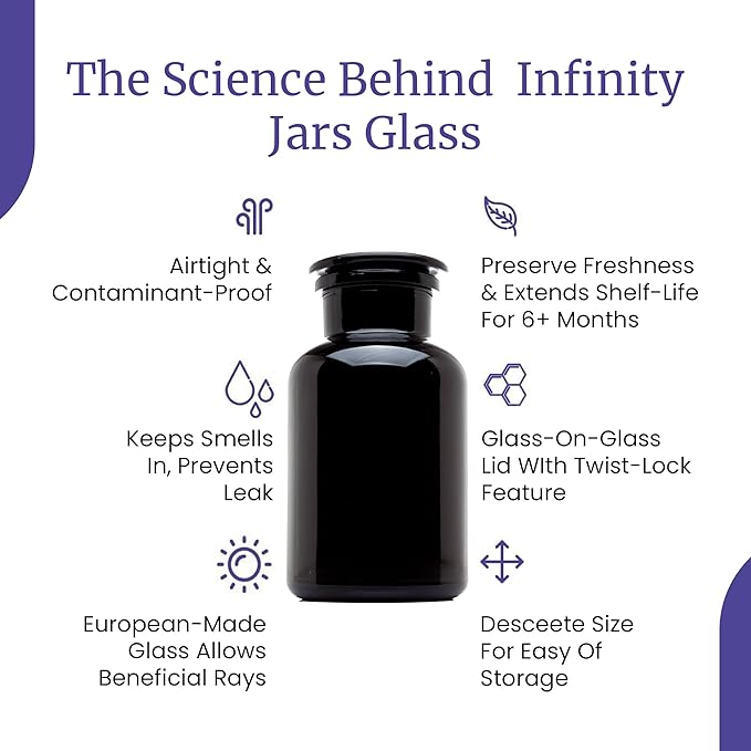 Infinity Jars 1L (34 Fl oz) Round jar Black Ultraviolet Glass Refillable Empty Apothecary Jar with Airtight Glass Lid for Tea, Spices, Dried Goods, Herb Storage | Airtight Smell Proof Jar