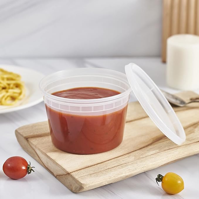 [240 Set - 16 oz.] Plastic Deli Food Storage Containers With Lids, Disposable togo containers for soup, Meal Prep, Slime | BPA Free | Stackable | Leakproof | Microwave | Dishwasher | Freezer Safe