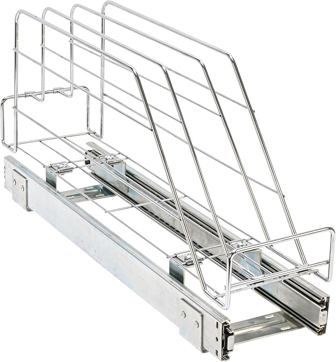 Household Essentials Glidez Multipurpose Chrome-Plated Steel Pull-Out/Slide-Out Storage Organizer for Cookware and Bakeware - Fits Standard Size Cabinet or Shelf, Chrome