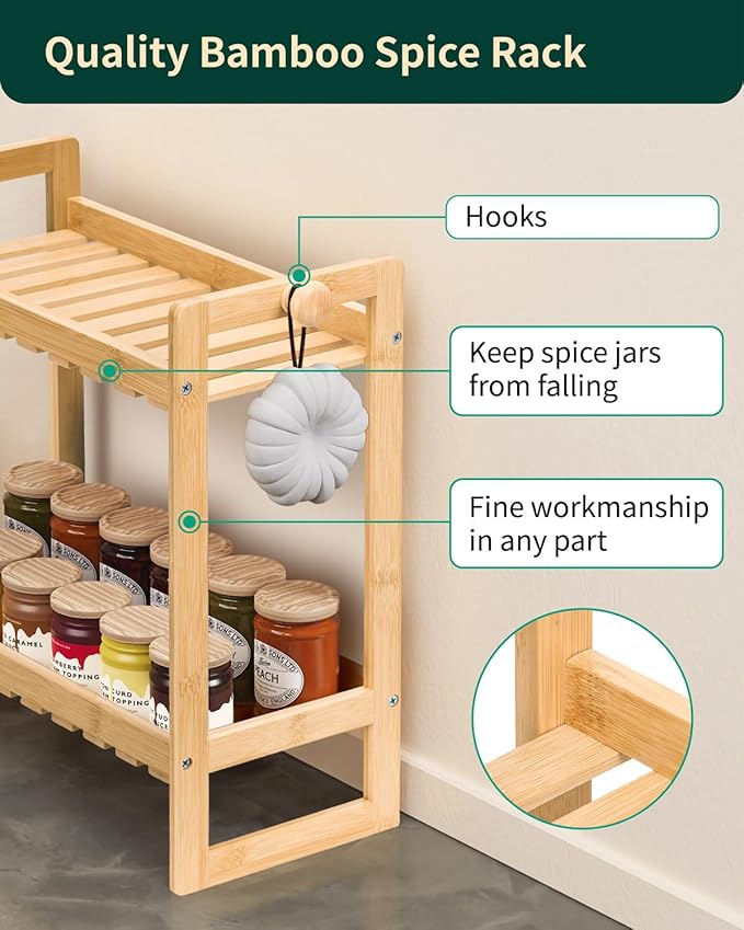 Bamboo Multi-Purpose Organizer, 2 Tier Kitchen Counter Shelf, Natural Brown, 2.56 x 14.37 x 7.08 inches