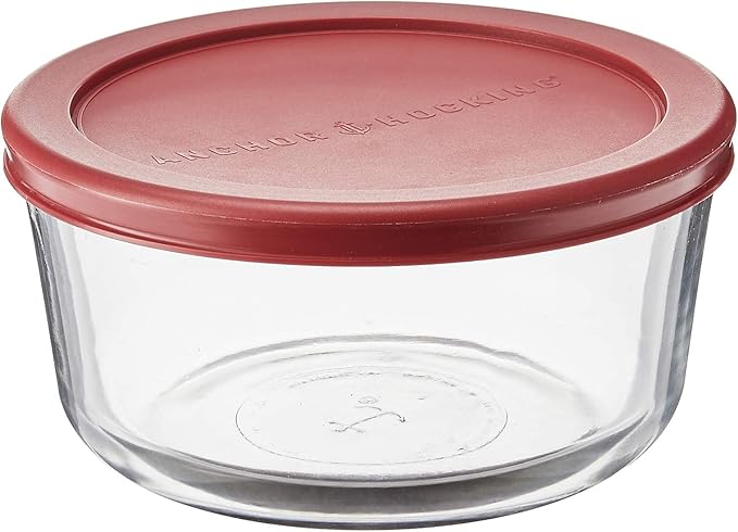 Anchor Hocking 4 Cup Glass Storage Containers with Lids, Set of 4 Glass Food Storage Containers with Red SnugFit Lids