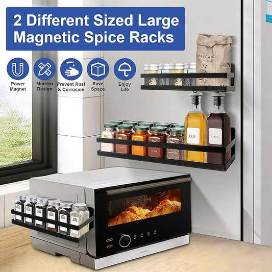 Uten Large Magnetic Spice Rack for Refrigerator, 2 Pack Enhanced Magnetic Shelves, Magnetic Shelf Moveable Fridge Organizer for Kitchen Holding Spices, Jars, Perfect Space Saver Storage Spice Rack
