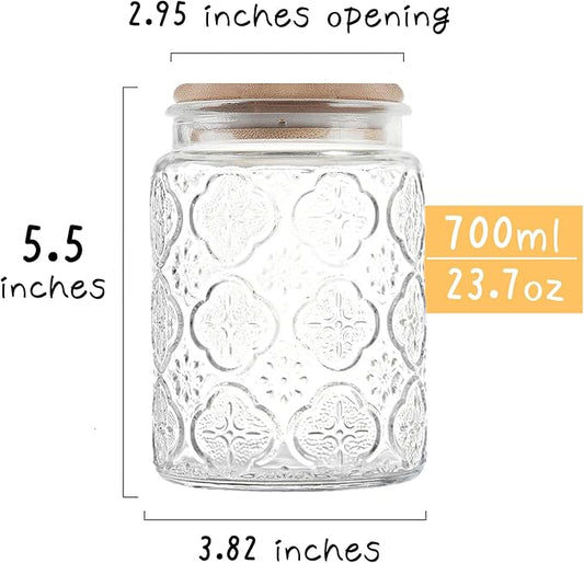 Glass Storage Jars With Airtight Lid, 23.7oz Canister For Kitchen Counter with Bamboo Lid, brown sugar, candy, coffee, cookie, salt, tea,pantry cute Jar (Begonia Flowers*1)