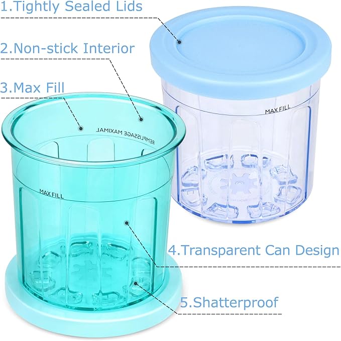 16oz ice cream Containers Replacement for Ninja Creami Pints and Lids - 4 Pack, Compatible with NC301 NC300 NC299AMZ Series Ice Cream Makers, Airtight, Leak Proof & Dishwasher Safe