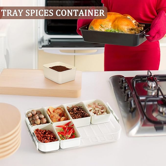 Snack Box Containers, Divided Serving Snack Tray with Lid - Double layered Stackable Snackle Platters with Bag, 8 Compartment for Snacks, Candy, Fruits, Nuts, Veggie for Fridge, White Large Organizer.