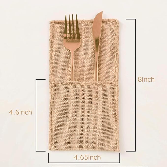 MDS Pack Of 75 Wedding Burlap 4 x 8 Burlap Lace Utensil Cutlery Holders Pouch Silverware Holder Knifes Forks Bags Burlap Napkin Bag for Rustic Wedding Party and Tableware Decorations