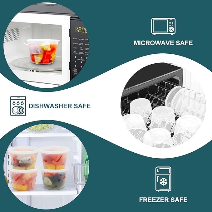 Deli Containers with Lids - 16 oz Plastic Food Storage Containers, 48 Sets - BPA Free, Microwave, Freezer & Dishwasher Safe