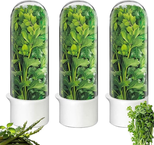 Herb Saver for Refrigerator, Fresh Herbs Lettuce Keeper for Refrigerator, Cilantro Container for Fridge Parsley Mint Leaves Fresh Herb Keeper, Refrigerato Storage for Fresh for 2-3 Weeks (3PCS)