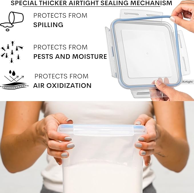 WHITE FEATHER SUPPLIES 4 Pcs Airtight Food Storage Containers with Lids, Cereal Containers Storage - Pantry Organization and Storage, BPA Free Plastic Food Storage Containers with Lids (4 x 5.2L)