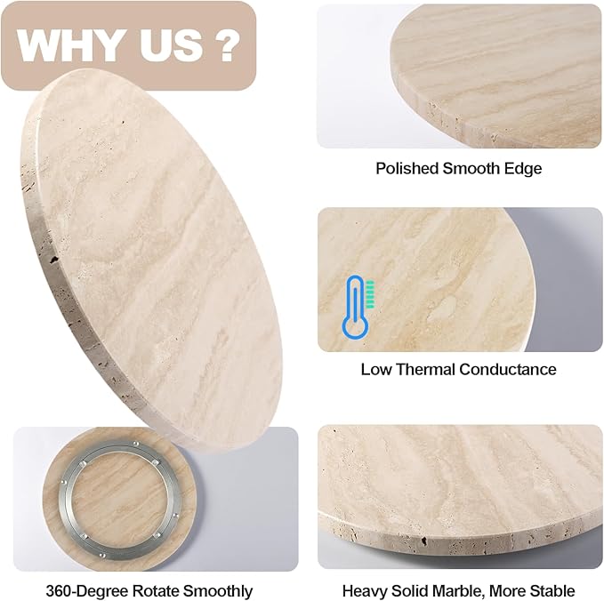 Travertine Lazy Susan for Table Top, 12 in Lazy Susan Turntable Organizer for Cabinet Pantry Kitchen Countertop Fridge Bathroom Makeup Vanity Countertop