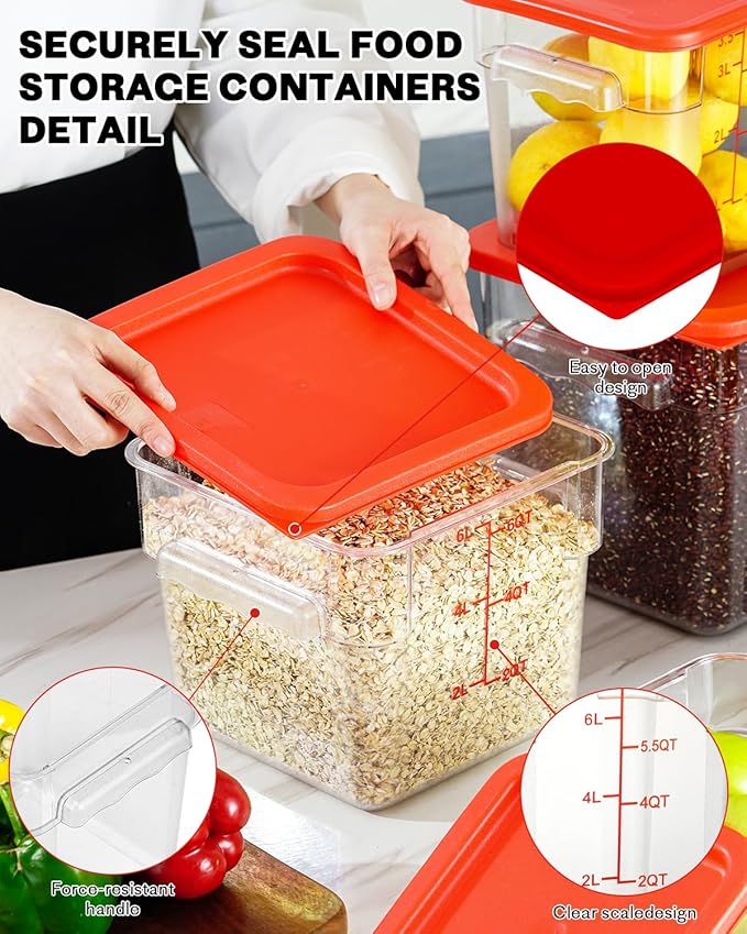 12 Quarts Sous Vide Container: 8 PCS Commercial Food Storage Containers with Lids - Clear Food Container with Scales Handles for Home Restaurant Kitchen Storage Pizza Bread