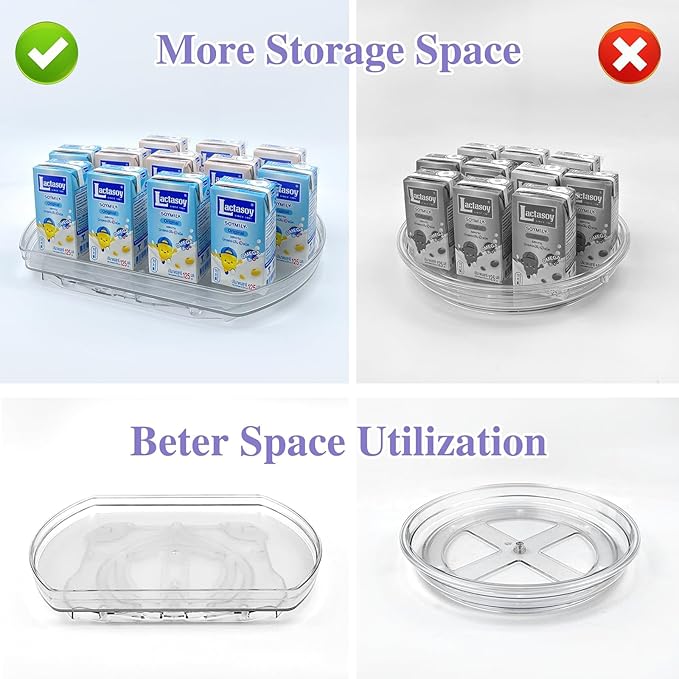 360° Rotating Lazy Susan Turntable Organizer - Multifunctional Rectangular Organizer 11.8" x 8.7" for Refrigerator, Cabinet, Pantry, and Kitchen Countertop (2 Pack)