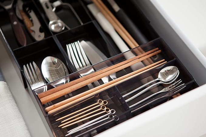 Yamazaki Home Tower Cutlery Drawer Organizer - Kitchen Silverware Utensil Storage Tray - Expandable Ii - Abs Plastic