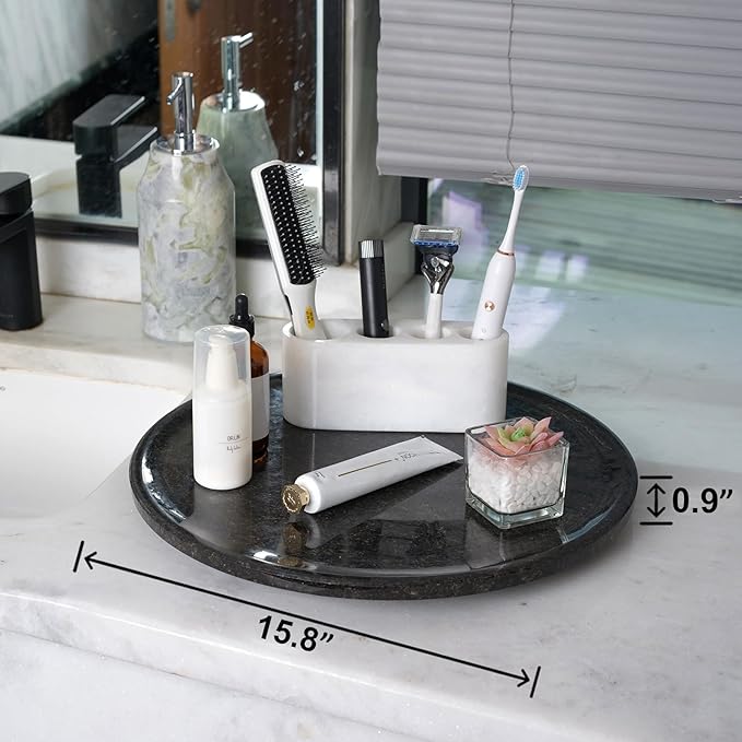 Marble Lazy Susan, 16 in Lazy Susan Turntable Organizer for Cabinet Pantry Kitchen Countertop Fridge Bathroom Makeup Vanity Countertop, Large Space Lazy Susan Organizer, Black
