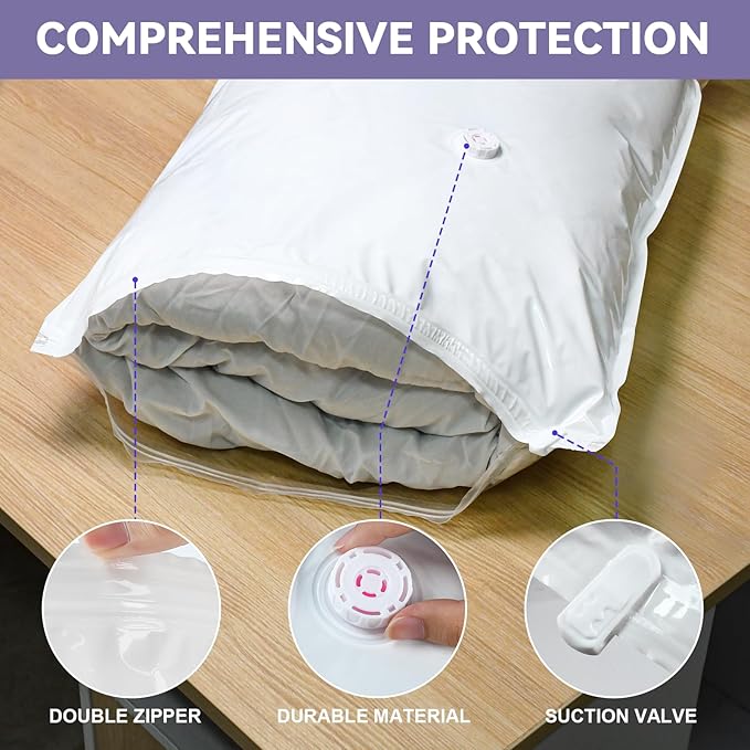 12 Pack Vacuum Storage Bags, Space Saver Bags, Compression for Comforters and Blankets, Plush Toy, Sealer Clothes Storage (3 Jumbo/3 Large/3 Medium/3 Small) Electric Vacuum Pump Included