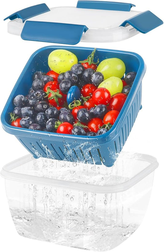 shopwithgreen 50oz Berry Keeper Fruit Storage Container for Fridge, Fresh Food Produce Saver Containers with Removable Drain Colanders and Lid, Vegetable Lettuce Keeper Bowl for Refrigerator Organizer
