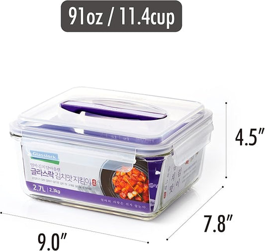 GLASSLOCK 91 Oz Glass Food Storage set of 2 – Large Capacity, Airtight & Leak-Proof, BPA Free Lid with Carry Handle, Microwave, Dishwasher, Fridge & Freezer Safe, Marinating, Sauce, Fruit Storage